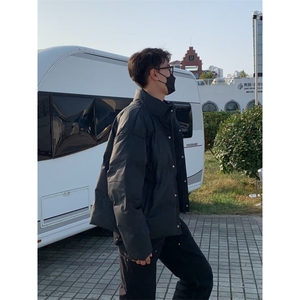 秋冬黑色棉衣外套男美式cleanfit加厚棉服短款立领休闲面包服图片