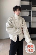 美式复古夹棉加厚机车服男女痞帅秋冬新品短款宽松外套黑色皮衣男，男装皮衣，星座505-2（原电商A260-1)