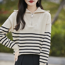 100纯棉毛衣女秋冬POLO领内搭宽松打底衫2025新款针织上衣，女装针织衫/毛衣，斯美雅电商供货