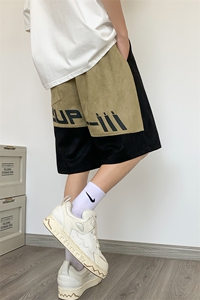 XZ514-2-1520-P43 拼接印花休闲短裤男麂皮绒男学生运动五分裤子图片