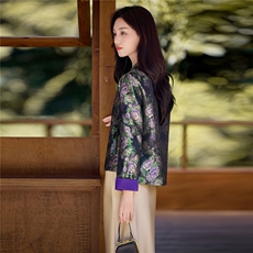 3126时尚新潮复古盘扣上衣外套，女装短外套，香莘料