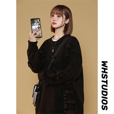 M6128/P85秋冬中性风高品质工艺水洗毛衣男女大码针织衫外套线衣，女装针织衫/毛衣，电商A141