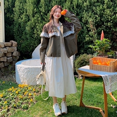 美式复古甜酷风蕾丝拼接暗扣工装外套女2025春款休闲棒球服夹克，女装短外套，蝶眷