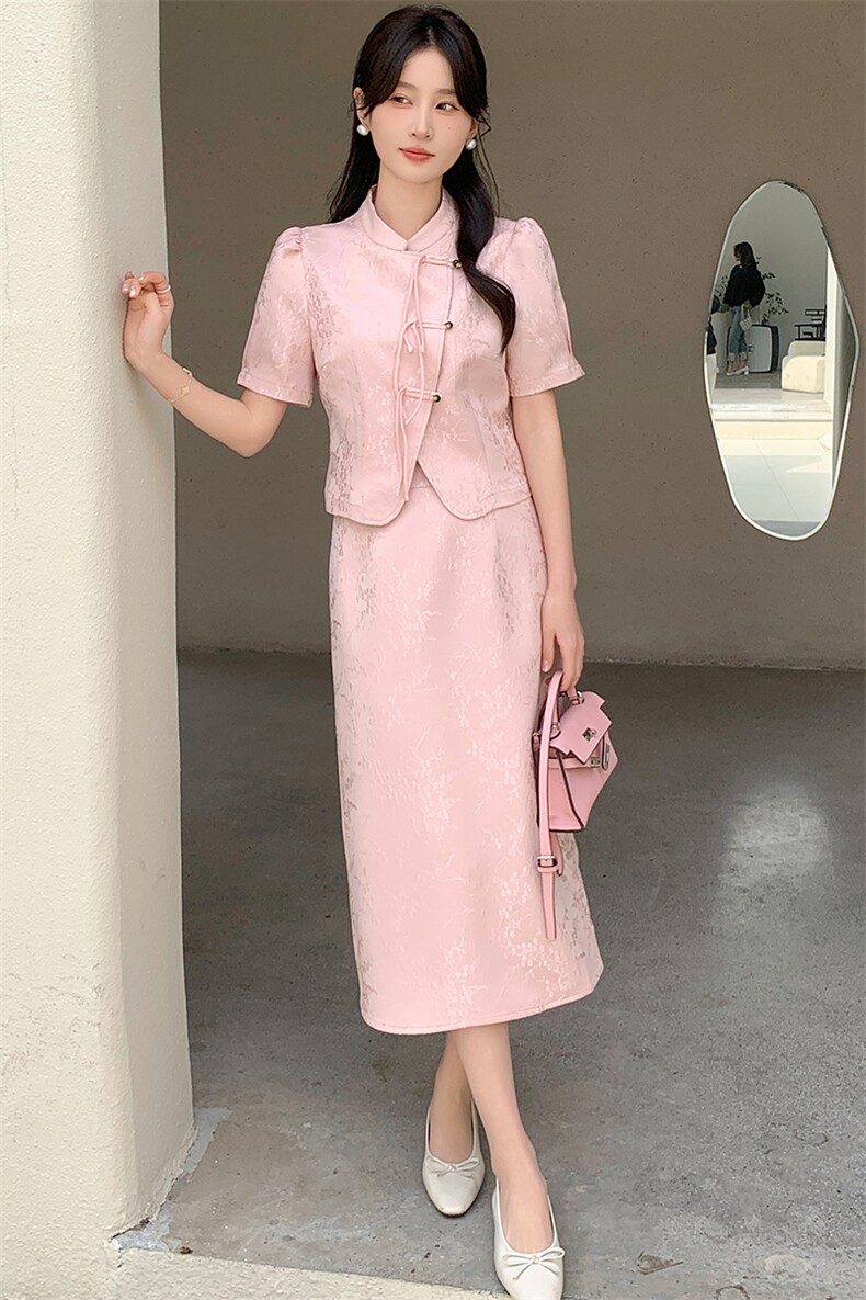 2024年夏季新款时尚气质新中式手工盘扣两件套连衣裙,女装连衣裙,心心服饰