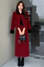 2025年冬季新款简约气质撞色拼接粗花呢小香风加棉套裙，女装套装/套裙，心心服饰