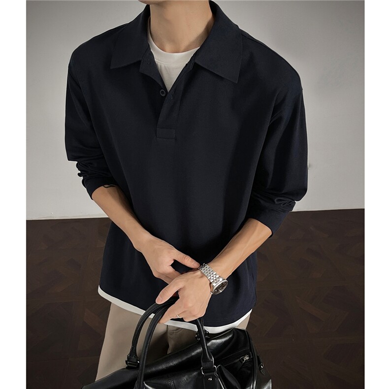 25秋装新品珠地棉假两件polo衫男长袖T恤打底衫H1117特P39，男装Polo衫，电商A341