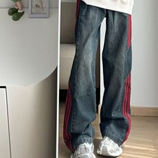 【】美式复古条纹男女秋冬潮牌休闲宽松高街牛仔裤S699P40，男装牛仔裤，星座1112-1