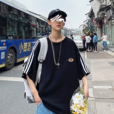 华格夫港风ins短袖t恤男大码宽松慵懒风上衣夏季半袖衫T166-P28，男装T恤，星座308B-1