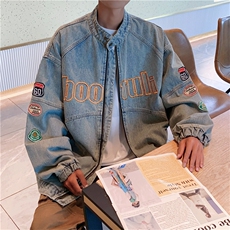 复古机车风牛仔外套男女春秋款刺绣重工潮牌宽松夹克JK01216-P70，男装夹克，星座308B-2