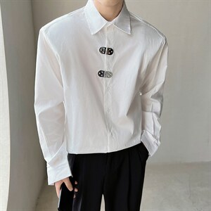 2026秋款金属扣设计感长袖白衬衫禁欲系小众痞帅衬衣CY20/P68控98图片