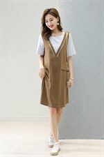 2022夏季新款简约气质连衣裙显瘦百搭V领无袖背心裙，女装连衣裙，深水步