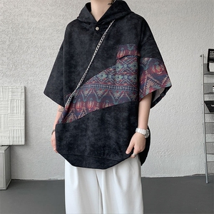 DX10127-特批40 控78 撞色拼接百搭宽松连帽短袖大码T恤图片