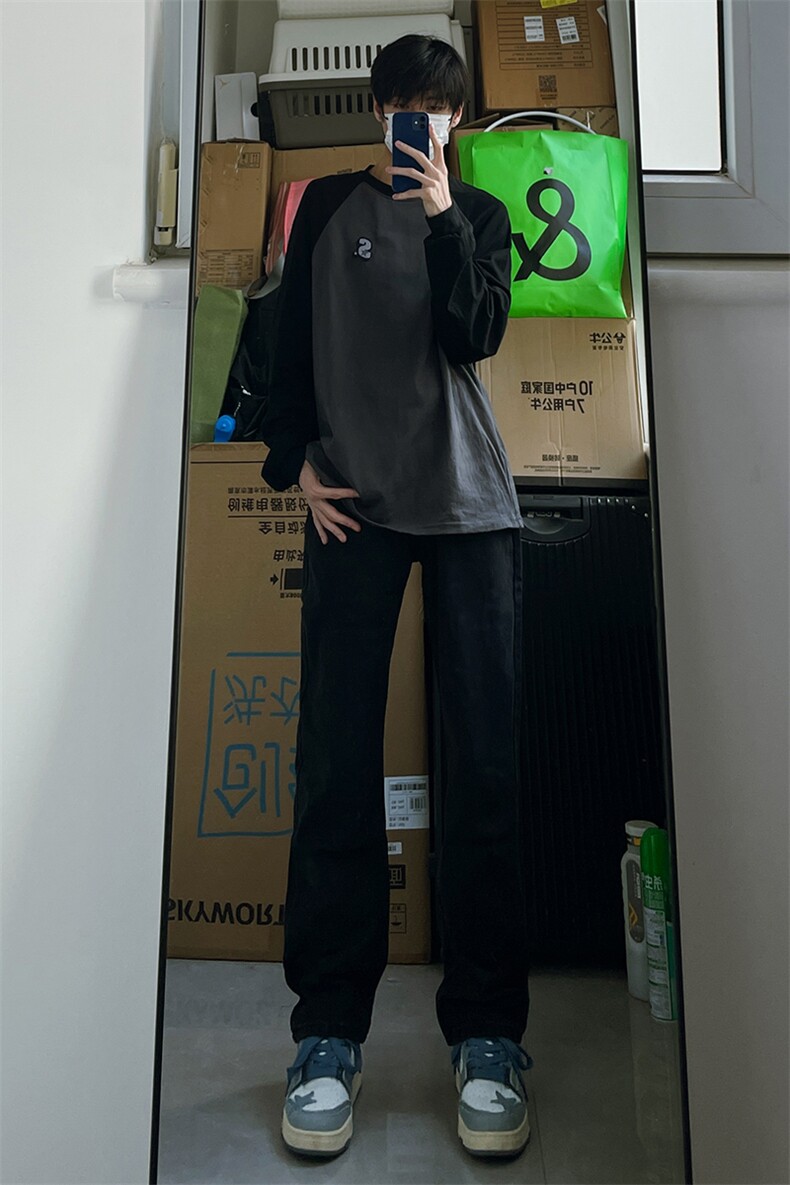 B221美式ins高街暗黑小众情侣毛巾绣直筒牛仔裤LK23021-P65控88,男装牛仔裤,电商B221