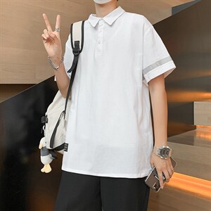 港风原宿翻领短袖T恤男加肥大码POLO衫宽松胖子立领半袖 T693-P30图片