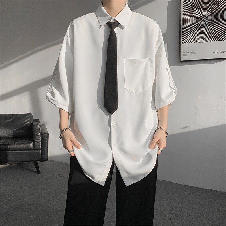 M-8XL领带衬衫短袖特大码垂坠感夏季冰丝外套DK制服衬衣DC5005P45,男装衬衫,电商B238