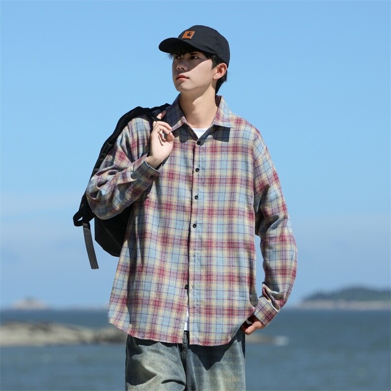 25年春季格子衬衫长袖大码宽松落肩现货DS-C323-1-2381-特批30,男装衬衫,电商C323-1