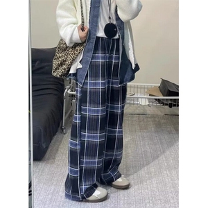 简约原宿气质文艺百搭慵懒格子休闲裤女流行日系时尚 KG11图片