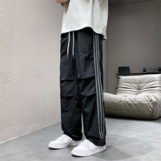 直播数据款春季新款撞色侧条纹伞兵裤宽松直筒休闲裤K501-P32，男装休闲裤，星座914-3