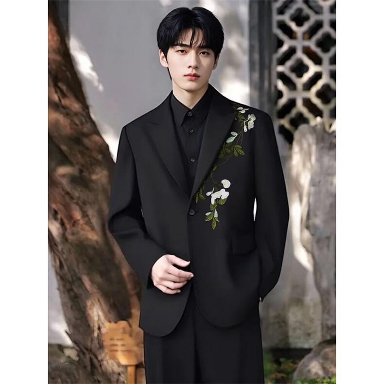秋季新中式重工刺绣玉兰花中山装西服外套男痞帅西服潮W6816-P59,男装西服,星座412-3