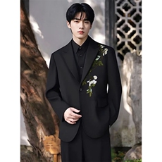 秋季新中式重工刺绣玉兰花中山装西服外套男痞帅西服潮W6816-P59，男装西服，星座412-3