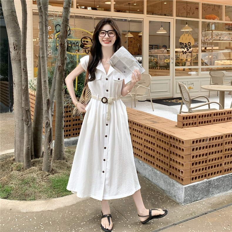 白色绝美气质小个子高级感连衣裙女2025年夏季新款收腰无袖衬衫裙,女装连衣裙,2C133