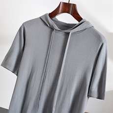 纯色短袖羊毛t恤2025早春时尚休闲连帽羊毛衫男，男装T恤，绒之心羊绒