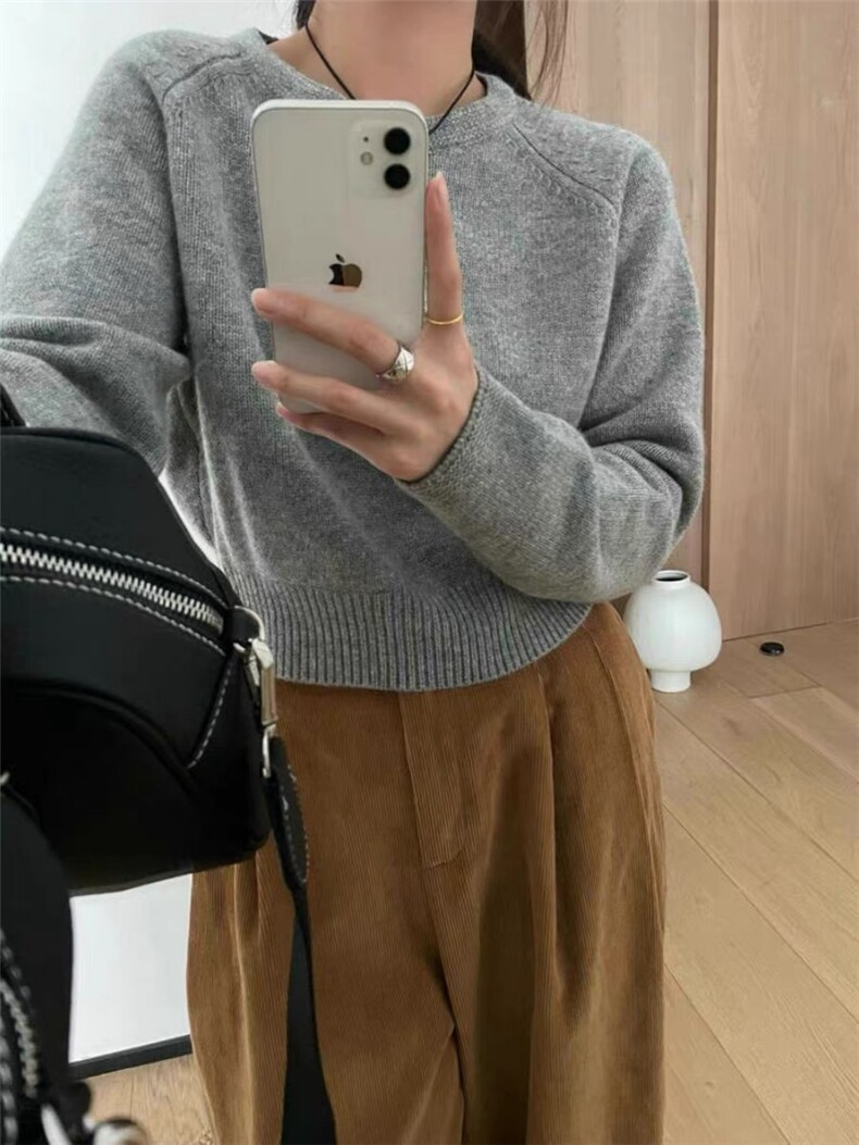 时尚百搭温柔羊毛衫显瘦修身短款针织衫,女装羊毛衫,圣旺供货