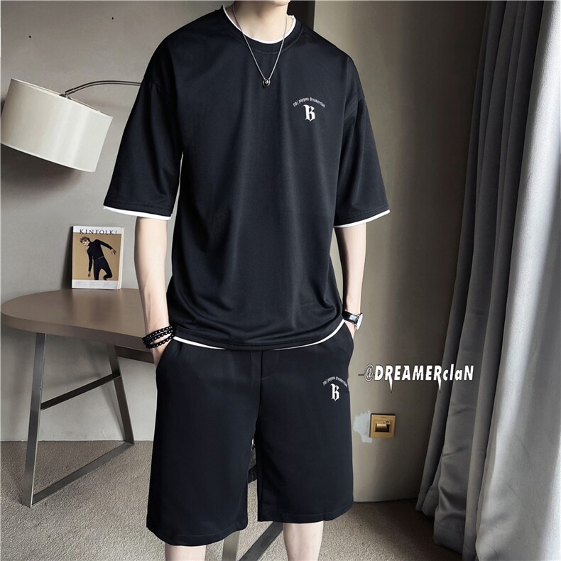 TZ7013-p55-限价78-M-5XL 店主风撞色短袖T恤情侣套装男大码图片