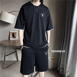 TZ7013-p55-限价78-M-5XL 店主风撞色短袖T恤情侣套装男大码图片