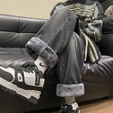 抖音加绒加厚牛仔裤男宽松直筒裤K2362P50，男装牛仔裤，电商D325