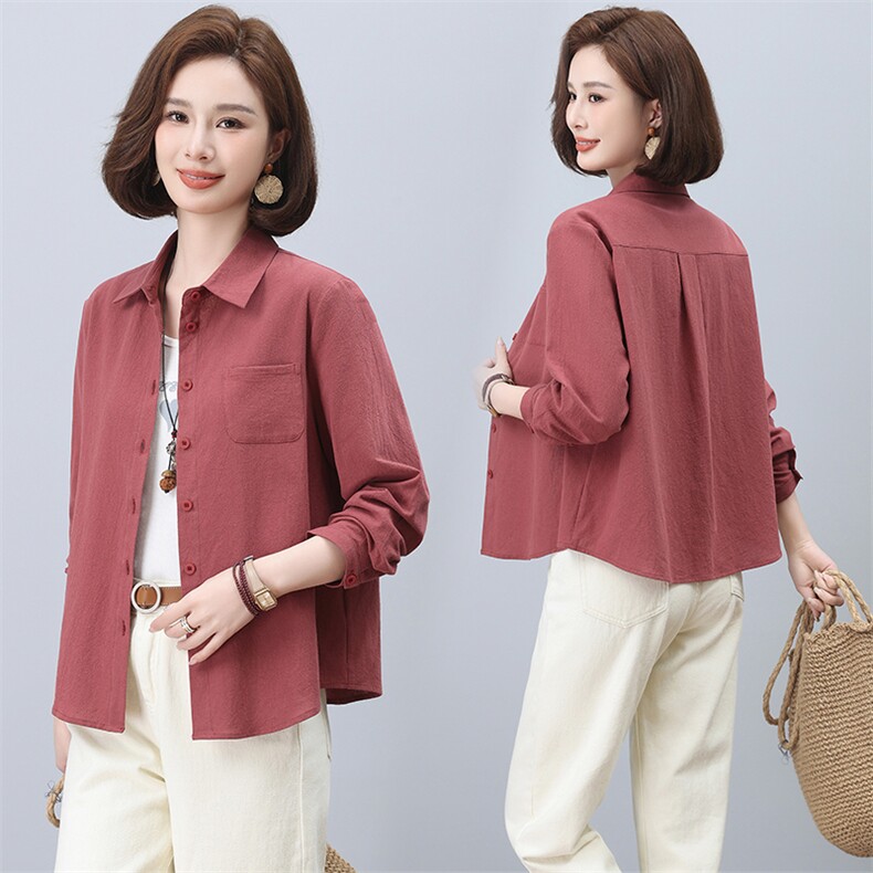 纯棉衬衫女春秋新款中老年妈妈大码宽松休闲全棉外穿长袖上衣，女装衬衫，曼沙奕珂