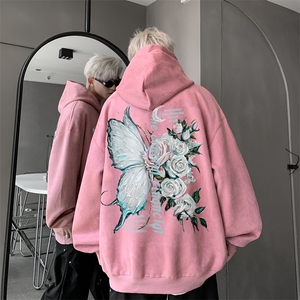 直播400克重磅加厚麂皮绒美式卫衣连帽印花大码 XZ517A-BK22003图片