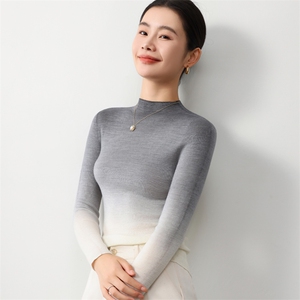 精纺半高领羊毛衫女100羊毛修身薄款 2025年春秋新款打底衫毛衣图片