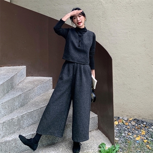 高级感轻熟风马甲打底衫阔腿裤套装女2025春季新款时尚显瘦三件套图片
