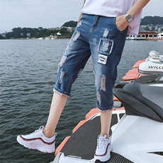 夏季七分裤男薄款修身韩版潮流宽松破洞乞丐7分牛仔短裤2051，男装牛仔裤，电商A318