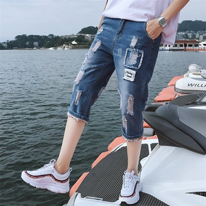 夏季七分裤男薄款修身韩版潮流宽松破洞乞丐7分牛仔短裤2051图片