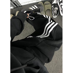 三条杠条纹撞色阔腿弯刀裤子男女春设计感宽松运动卫裤 KB883图片