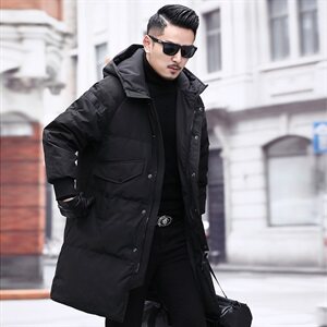 2020冬季新款男士时尚中长款90绒连帽羽绒服商务休闲简约大气保暖图片