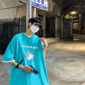 B239-1273-P28 港风 魔方水滴创意印花 夏季重磅落肩袖 短袖t恤图片