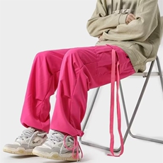 多巴胺粉色工装裤男宽松情侣百搭休闲抽绳阔腿裤KK04，男装工装外套，星座1116A-1（原606A）