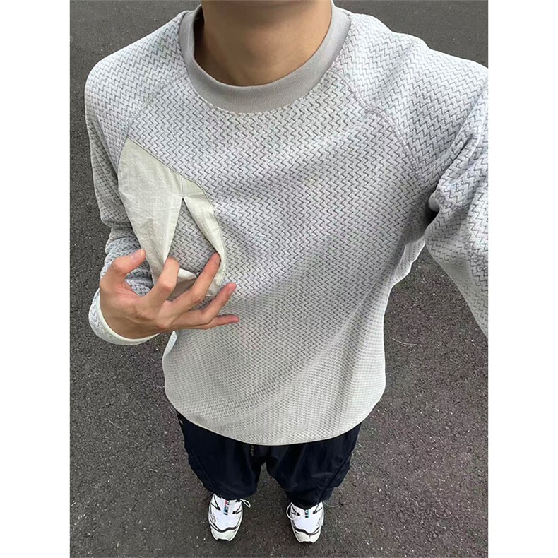高品秋冬动态保暖绒感水波纹圆领抓绒卫衣打底衫男女A1147-P58,男装T恤,星座1505