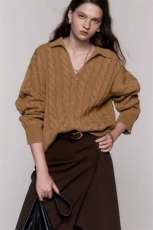 时尚麻花polo领女士羊毛衫羊毛宽松显瘦温暖舒适，女装羊毛衫，旭驰羊绒