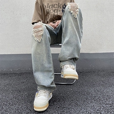 牛仔裤男夏季薄款美式高街vibe风破洞宽松休闲长裤N01099-P48，男装牛仔裤，星座308B-1
