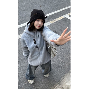 网图 结构设计摇粒绒户外秋冬保暖连帽外套男女情侣装 P75图片
