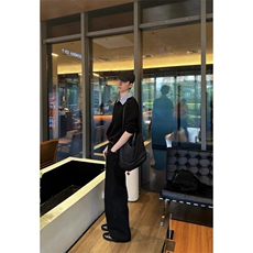现货自制蓝色格子拼接翻领T恤长袖上衣情侣款男女CX02-TP35，男装T恤，星座910A