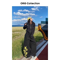 网络图现货美式刺绣拼接休闲裤新款垂感慵懒阔腿裤JA8070-P45，男装休闲裤，星座715-7
