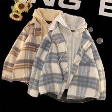 XZ402-2-MY2409秋冬假两件格子加棉加厚连帽棉服工厂店货足P88，男装棉衣，星座402-2