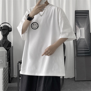 T007 P18 短句风 百搭加大码学生短袖笑脸印花T恤夏装港风情侣图片