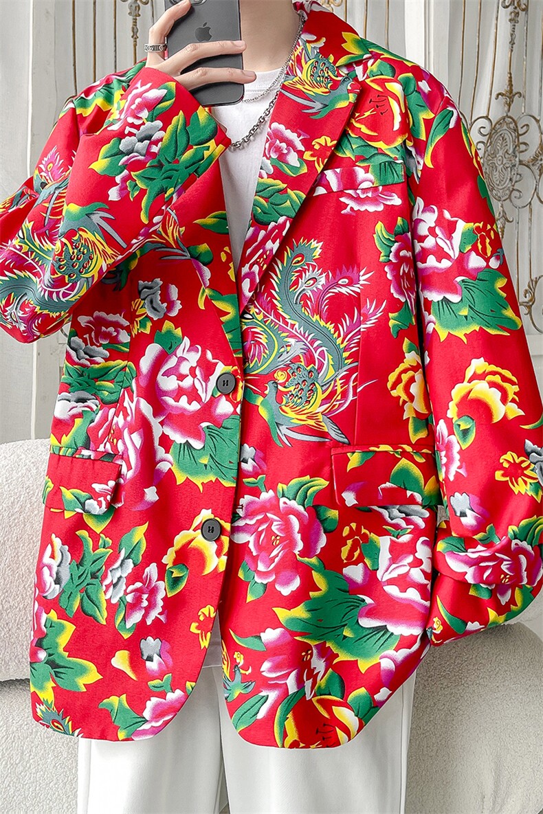 XF9035/P65春装新款东北大花西服男女风个性宽松花上衣外套,男装西服,电商A141
