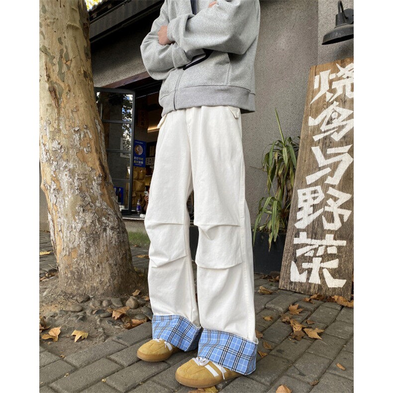 抖音品质春季美式高街格子拼接宽松休闲裤B315-K869-p55控78,男装休闲裤,电商B315